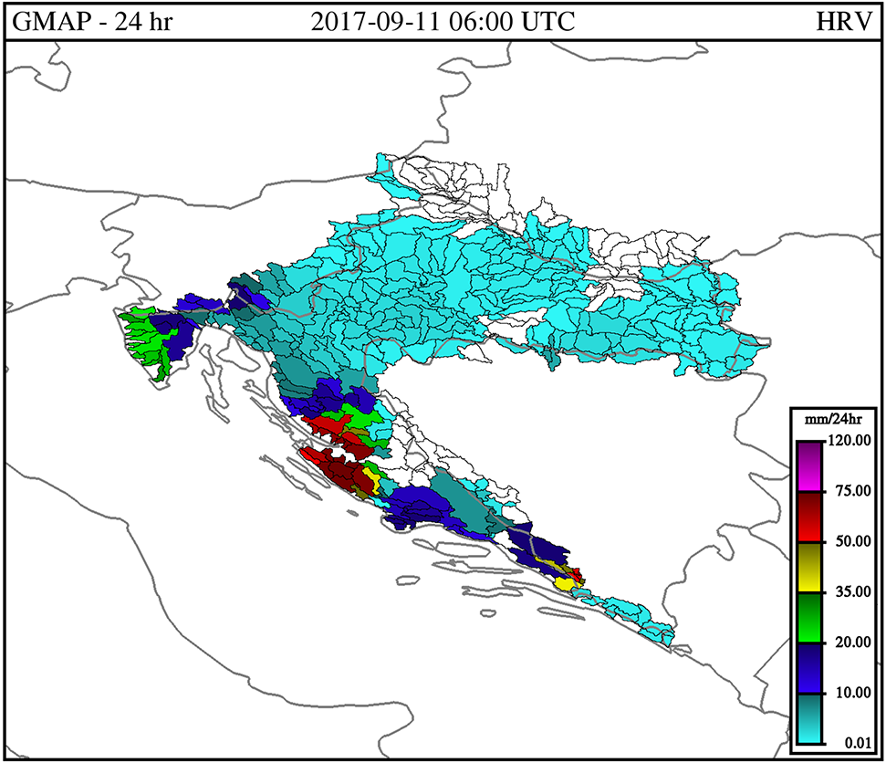 Prikaz oborine na karti Hrvatske