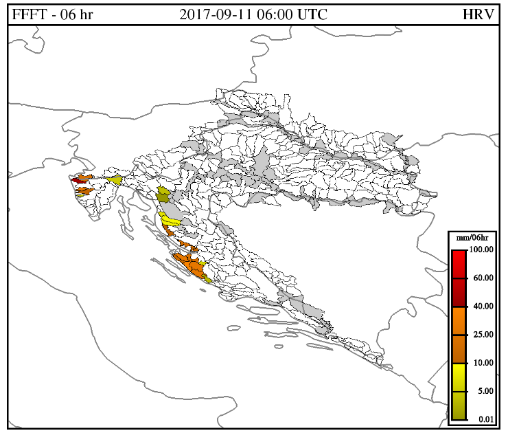Karta Hrvatske s prikazom prognoze poplave