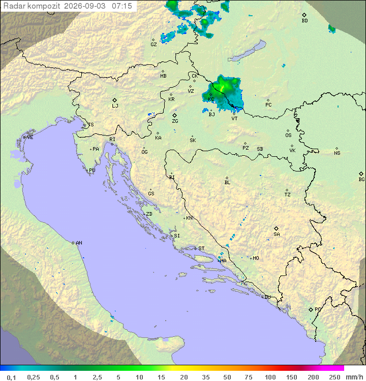 Zadnja dostupna kompozitna radarska slika DHMZ-a